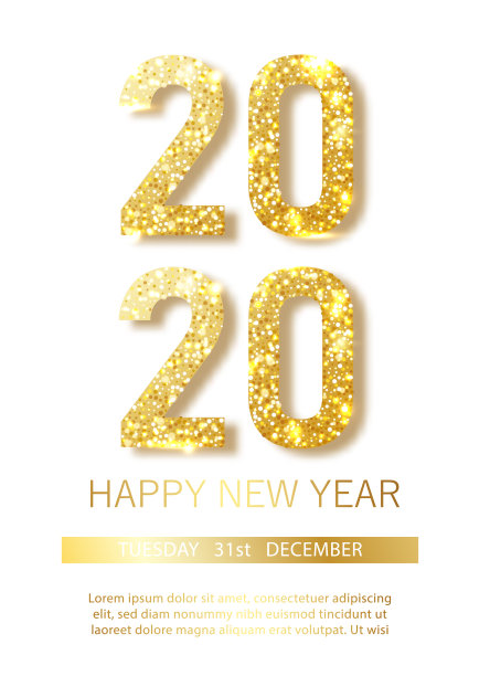 2020年新年快乐。矢量插图的金色金属数字2020和闪闪发光的图案。逼真的3 d的迹象。节日海报或横幅设计图片下载