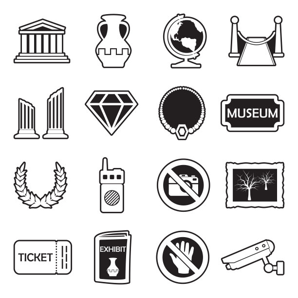 博物馆的图标。组2。线条与填充设计。矢量插图。图片下载