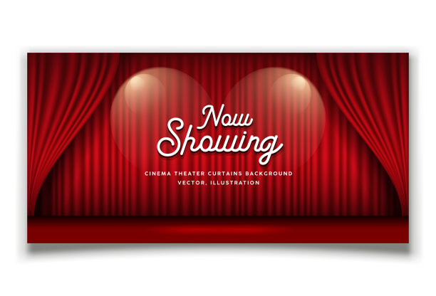 影院大幕红横幅背景，矢量图片下载
