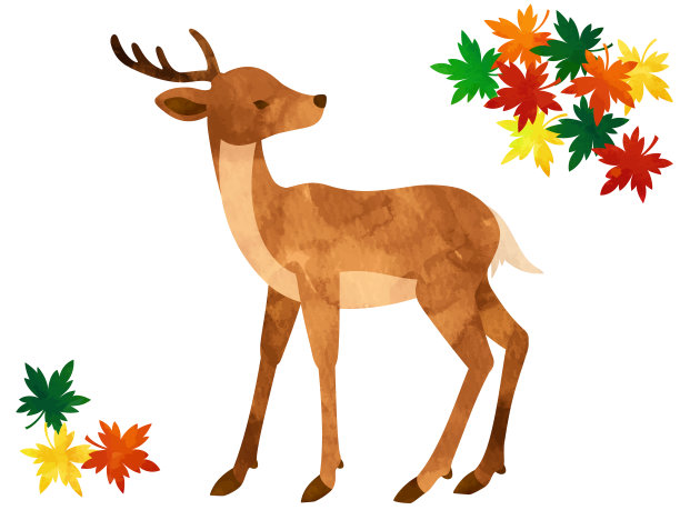 鹿、秋叶插图(水彩画)图片下载