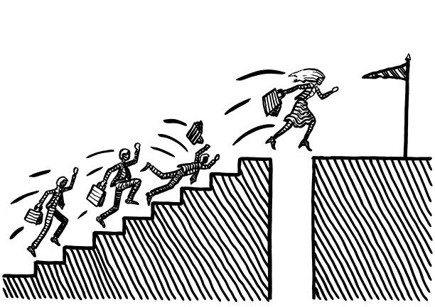 吸引女性领先于男性对手奔向目标图片下载