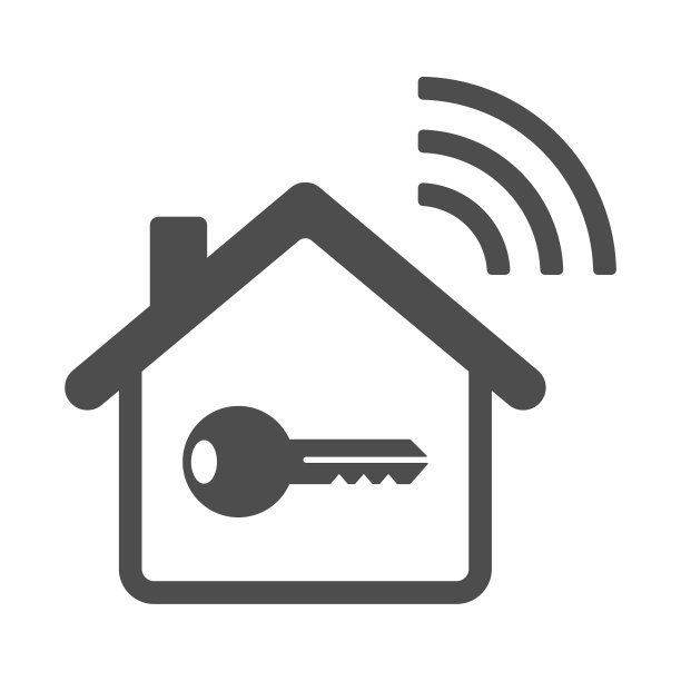 智能家庭矢量图标与键和电波隔离在白色背景。智能家居自动化控制系统库存矢量插图为web，移动应用程序和用户界面。物联网技术的概念图片下载