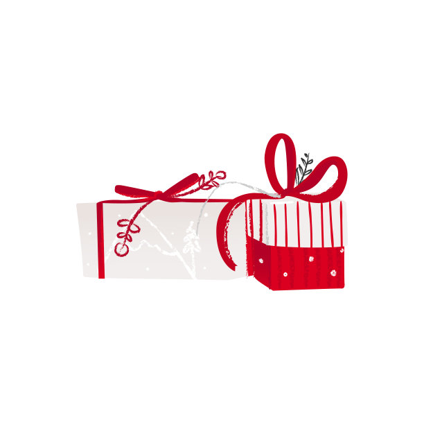 红白相间的圣诞和新年礼物和带丝带的礼物。图片下载