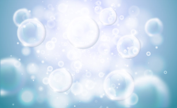 透明的肥皂泡蓝色背景与散焦元素。矢量光耀斑和火花清晰的背景。清洗设计图片下载