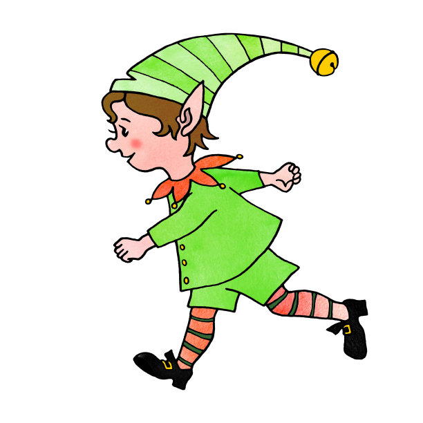 可爱的小水彩画圣诞精灵男孩。新年和圣诞节人物。简单的彩色插图贺卡，日历，印刷品，儿童书籍。图片下载