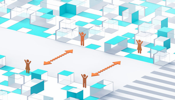 领导灵感和红色商人符号创意概念迷宫构成最小艺术和现代在蓝色背景- 3d渲染图片下载