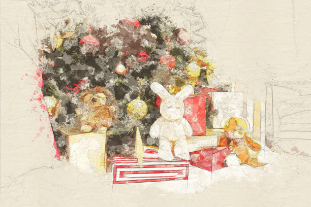 圣诞树与礼物和玩具，圣诞节的概念图片下载