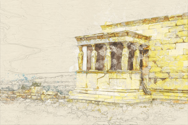 雅典，女像柱映衬着壮观的天空图片下载