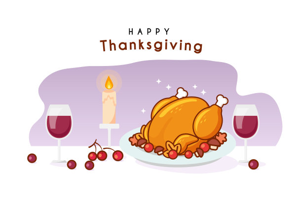 感恩节烤火鸡的插图素材图片