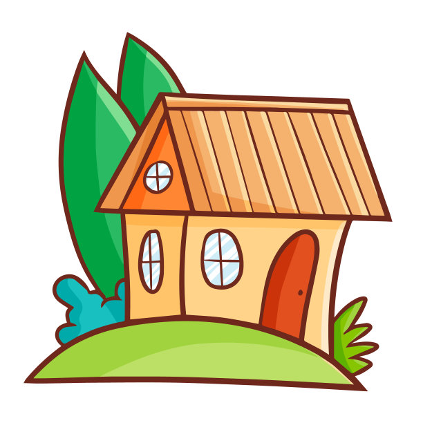 卡通风格的植物背景木房子图片下载