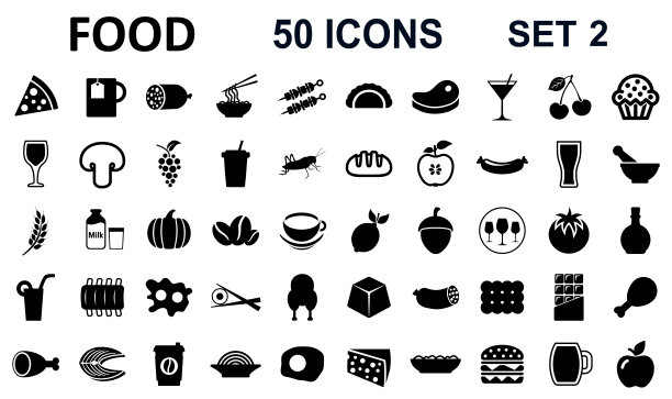 设置2 50食物图标的菜单，信息图，设计元素-股票向量图片下载