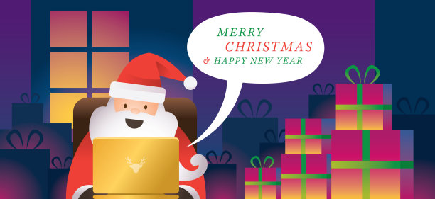 圣诞老人使用笔记本上网，直播或聊天图片下载