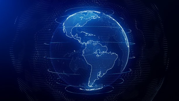 未来地球美国的天际线。数字时代全球数据网络图片下载