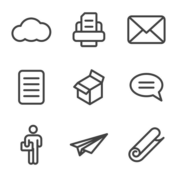 用于传递和传输文本信息的一组图标。白色背景上的矢量。图片下载