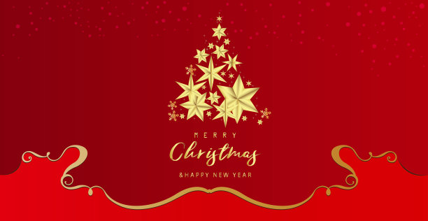 圣诞快乐，新年快乐向量-树星在红色的背景图片下载