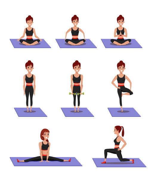 运动练习平面矢量插图集图片下载