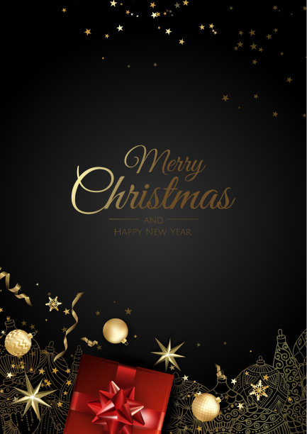 圣诞贺卡与圣诞树装饰，松树树枝，球，星星和雪。图片下载