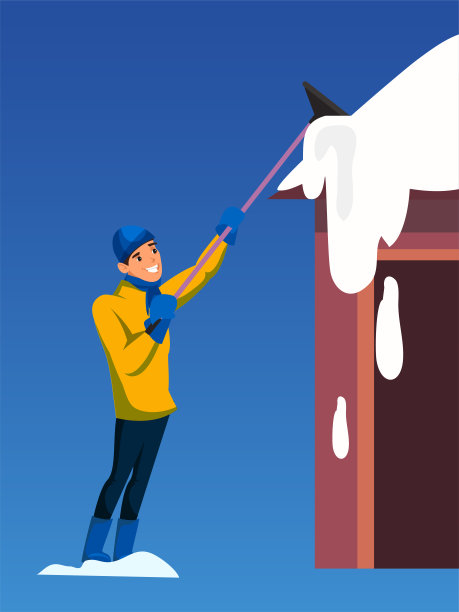 人清除雪从屋顶平面插图图片下载