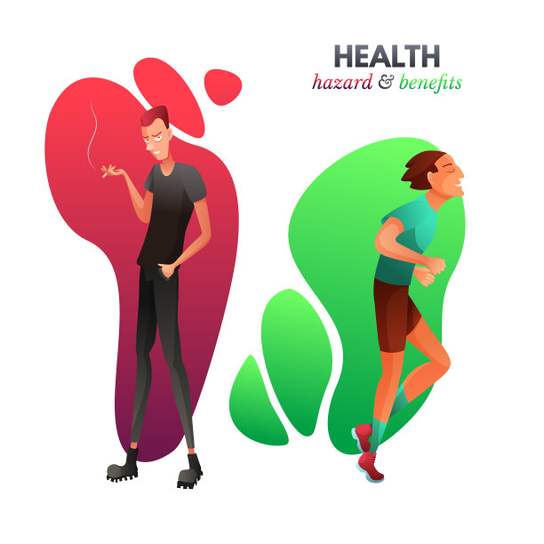 运动员和吸烟者平面矢量插图图片下载
