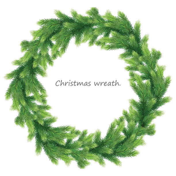 圣诞快乐的设计。自然节日花环。nChristmas Tree Branches模板。孤立在没有阴影的白色背景上。图片下载