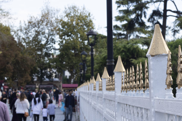 白色和金色图案的栅栏与奥斯曼风格的图案。图片下载