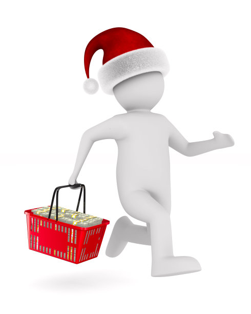 白色背景上挎着购物篮的男人。孤立的3 d演示图片下载