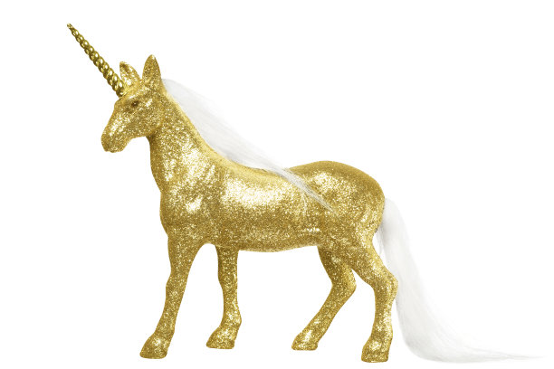 闪亮的金色独角兽孤立在白色背景图片下载