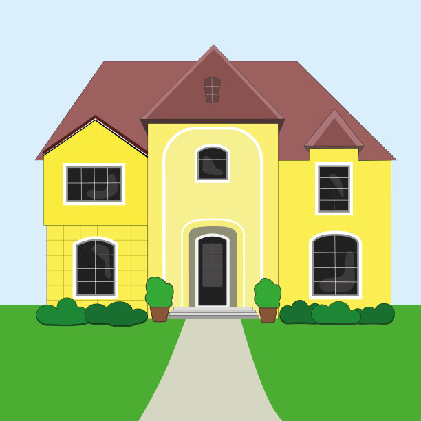 一个美丽的黄色房子的矢量插图。房子的象征。回家的路。图片下载