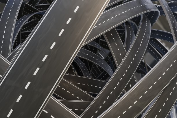 多条混乱的道路。3 d渲染插图。图片下载