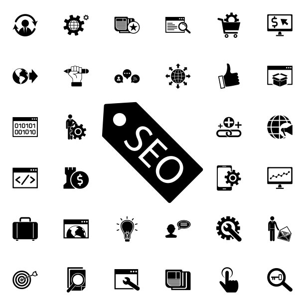 搜索引擎优化标签图标。通用的seo和开发集网站设计和开发，应用程序开发图片下载