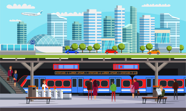 城市用地铁车站平面矢量插画图片下载