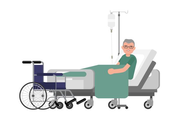 老人病人正在病床上休息。躺在医院病床上的老人。孤立的矢量图。图片下载