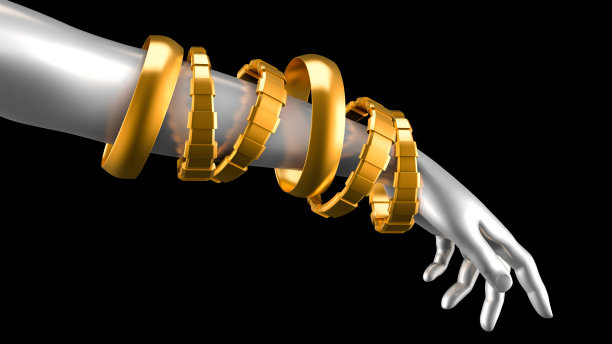 时尚手镯，用宝石、玻璃装饰。3d渲染，3d渲染。图片下载