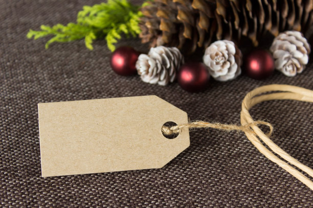 圣诞与工艺纸标签和冬季装饰图片下载