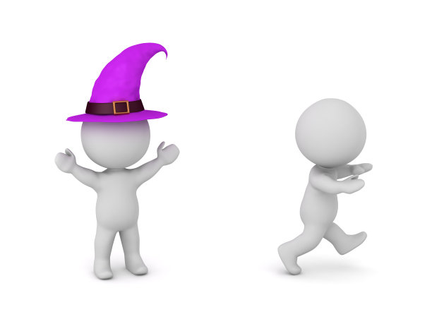 3D角色从戴着女巫帽的角色逃跑图片下载