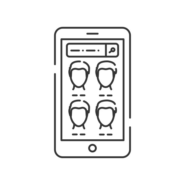 智能手机上的在线约会app屏幕上的彩色线条图标。在网上寻找恋人、男朋友。图片下载