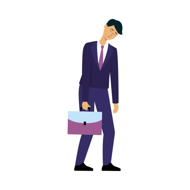 困倦的商人去上班，西装革履的男卡通人物睡着了图片下载