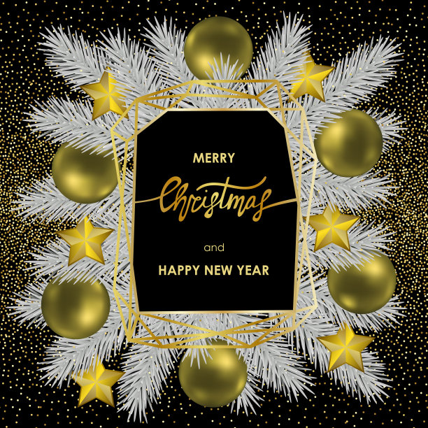 金几何相框圣诞卡图片下载