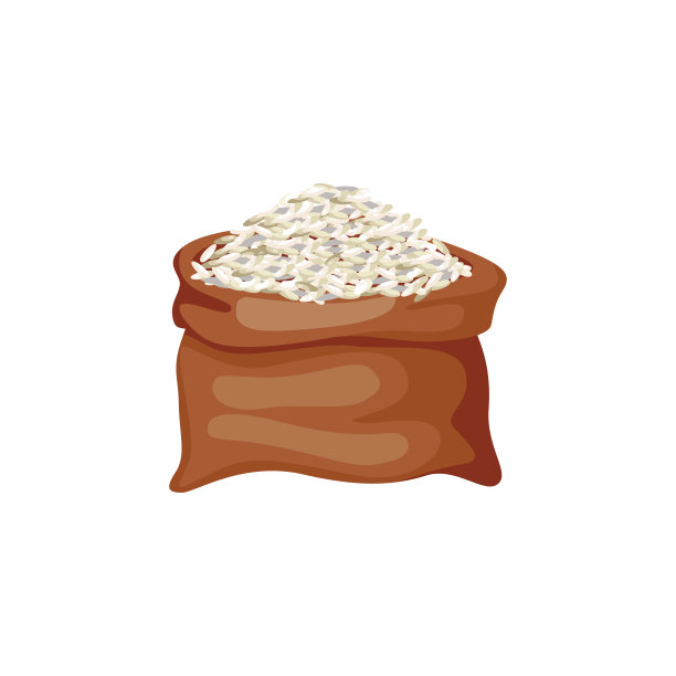 糙米颗粒在粗麻袋或袋卡通矢量插图孤立。图片下载