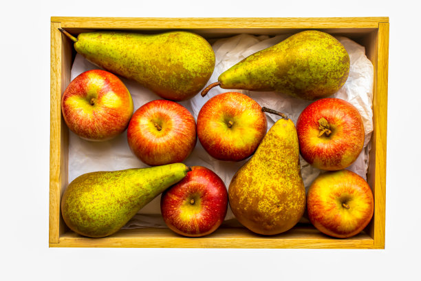 一盒会议用的梨和苹果图片下载