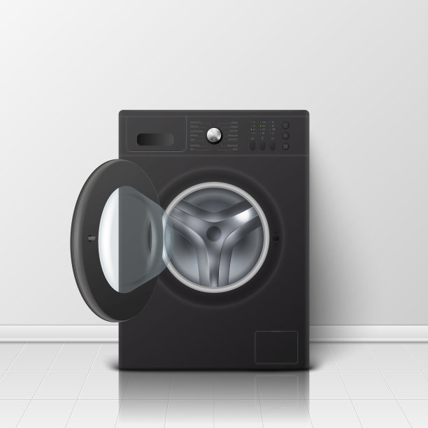 向量3d现实现代黑钢打开洗衣机特写。Wacher的设计模板。前视图，洗衣概念图片下载