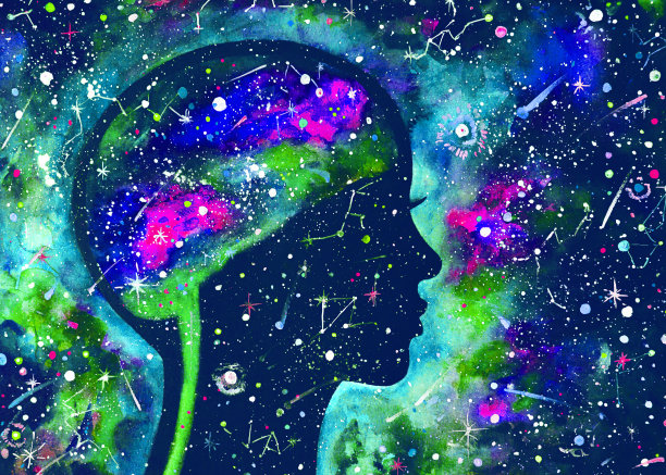 水彩宇宙女人，星系，星星图片下载