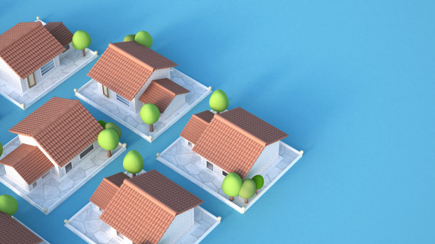 小屋的村庄。3d渲染，3d渲染。图片下载