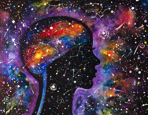 水彩宇宙女人，星系，星星图片下载