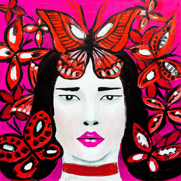 画蝴蝶的女人图片下载