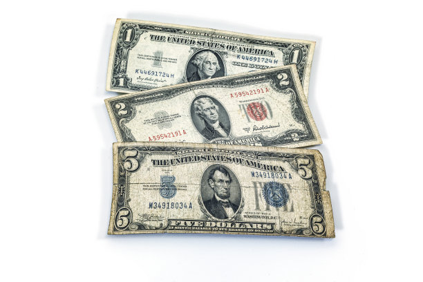 各种面额扭曲的美国纸币图片下载