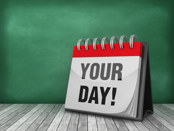 你的一天!日历上的黑板背景- 3D渲染图片下载