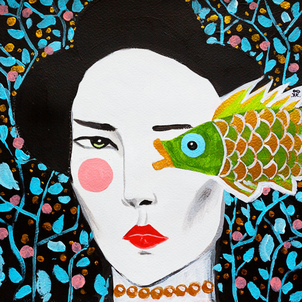 一个女人和一条鱼的海底世界的背景图片下载