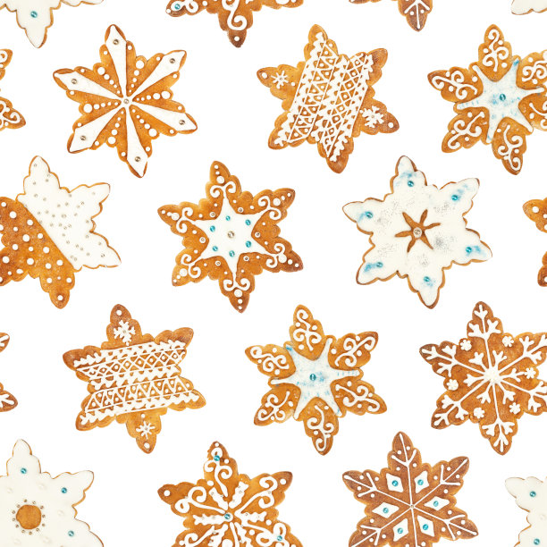 无缝图案的圣诞姜饼饼干在雪花的形状图片下载