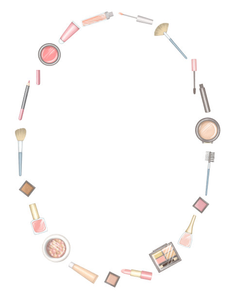 椭圆形框架与卡通不同的包装装饰化妆品图片下载